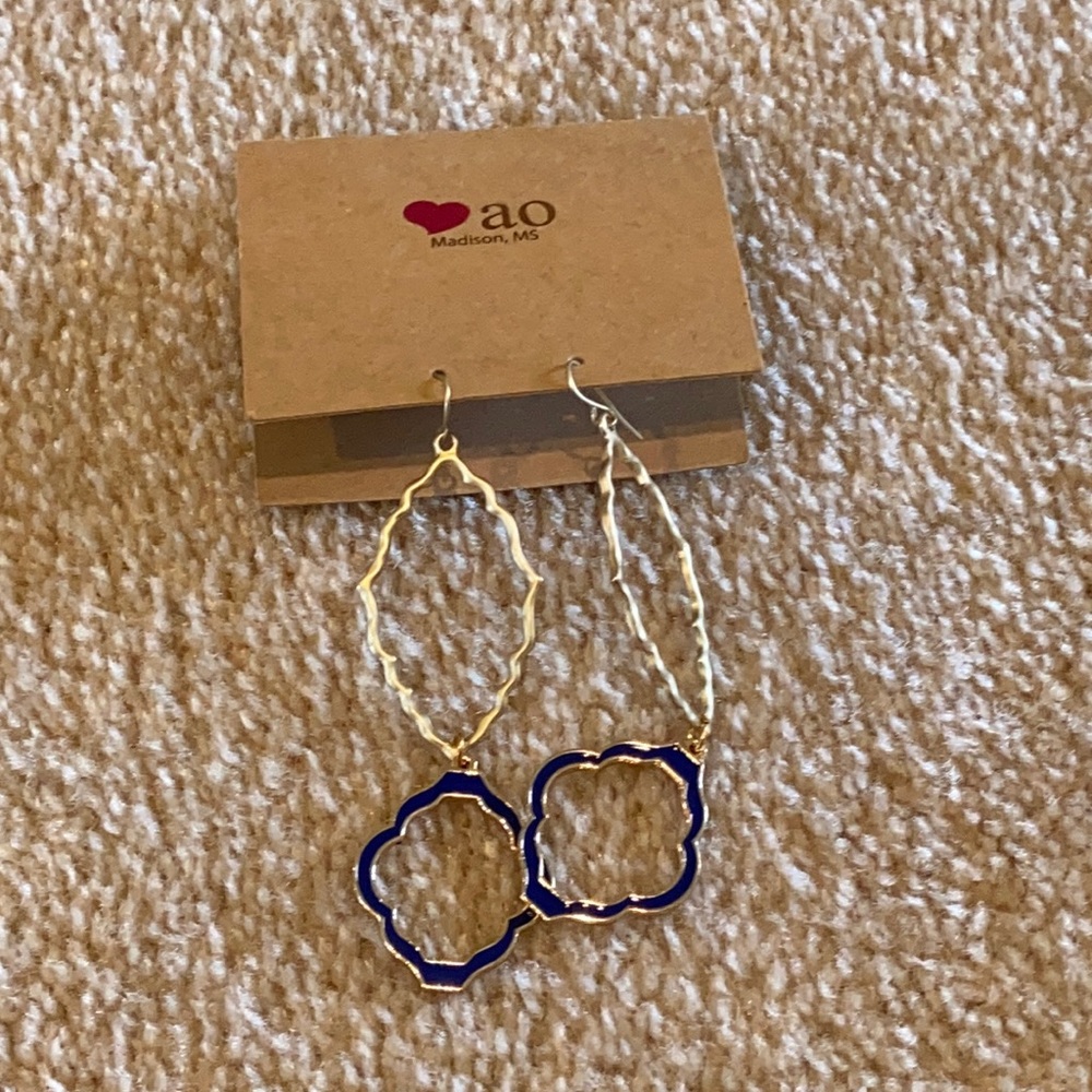 Blue gold dangle earrings